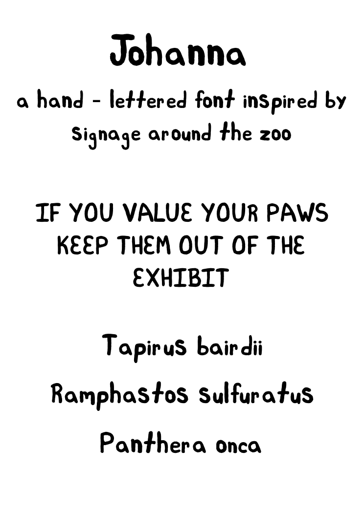 Poster featuring the Johanna Belize Zoo font, a readable but playful sans-serif.